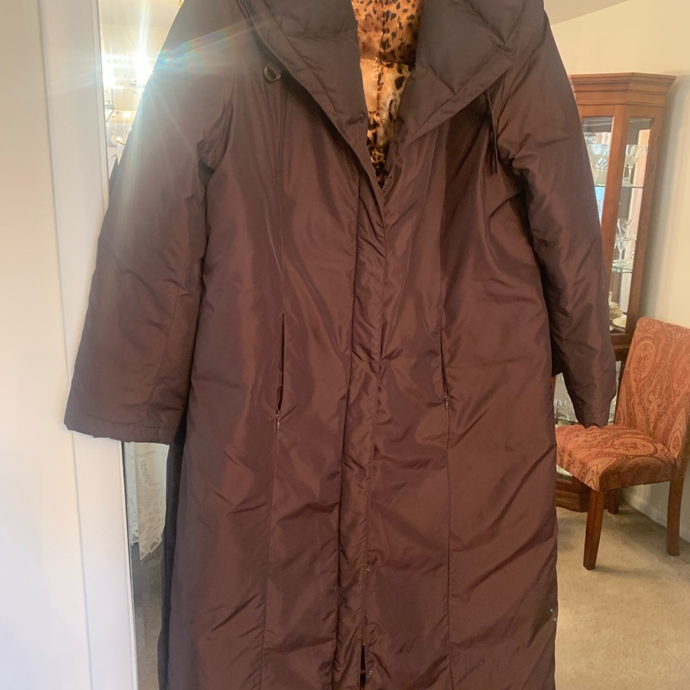 Dana Buchman Chocolate Puffer Coat with Leopard Lining